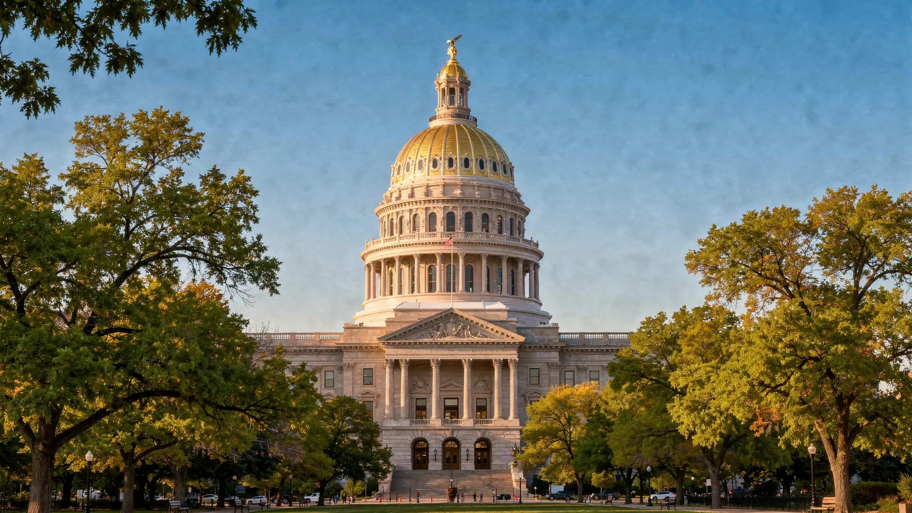 The gold dome of the Colorado State Capitol in Denver